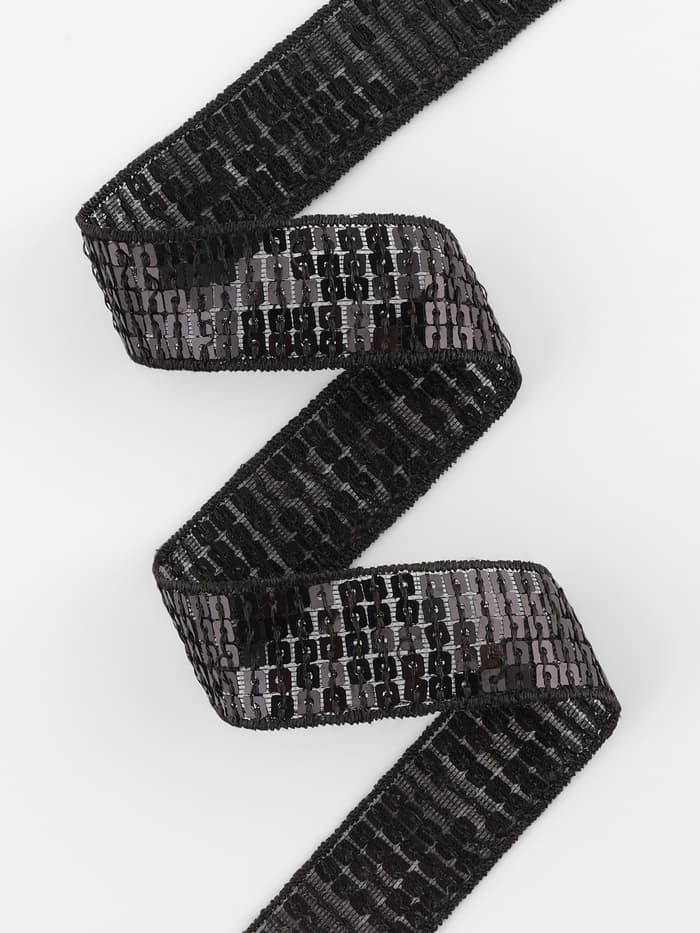 Лента декоративная с квадратными пайетками, 2.5 см, 9±0.5 м, чёрная