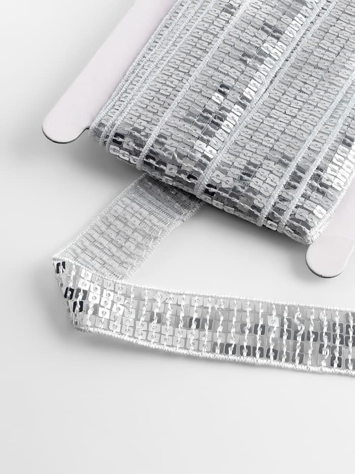 Лента декоративная с квадратными пайетками, 2.5 см, 9±0.5 м, цвет серебряный