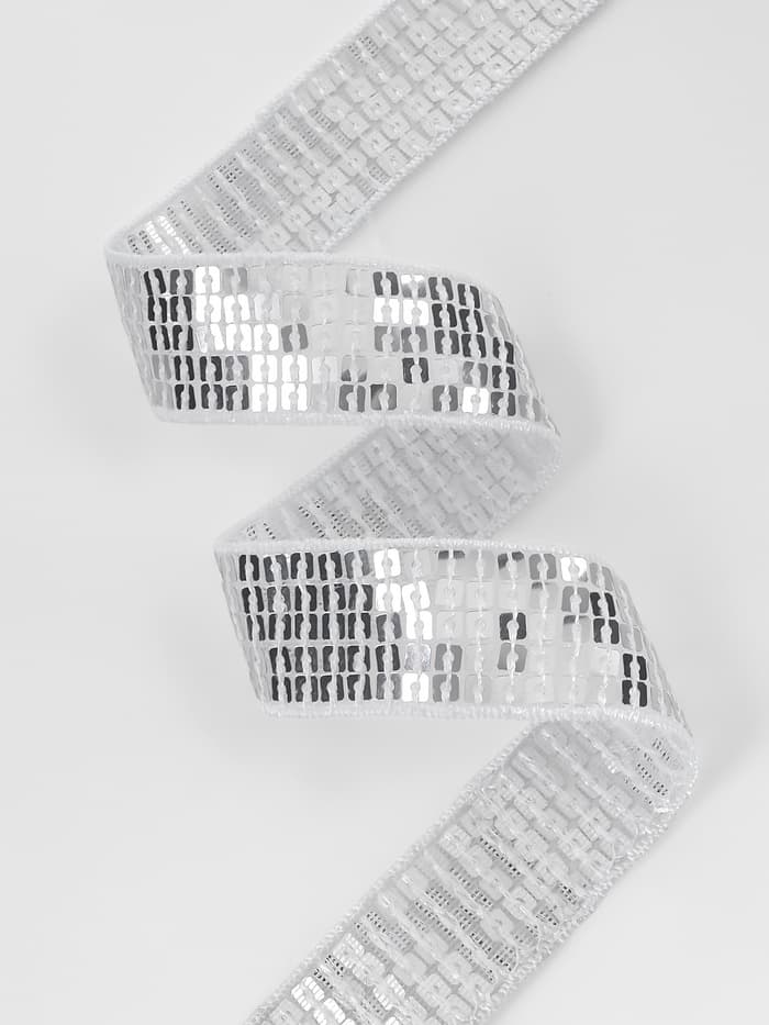 Лента декоративная с квадратными пайетками, 2.5 см, 9±0.5 м, цвет серебряный