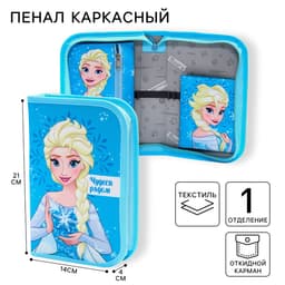 Пенал каркасный, 1 секция, 14×21×4 см, откидной карман, тканевый, «Сестры»