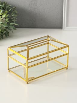 Шкатулка - салфетница «Золотые грани», стекло, 11.8×10.3×19.2 см