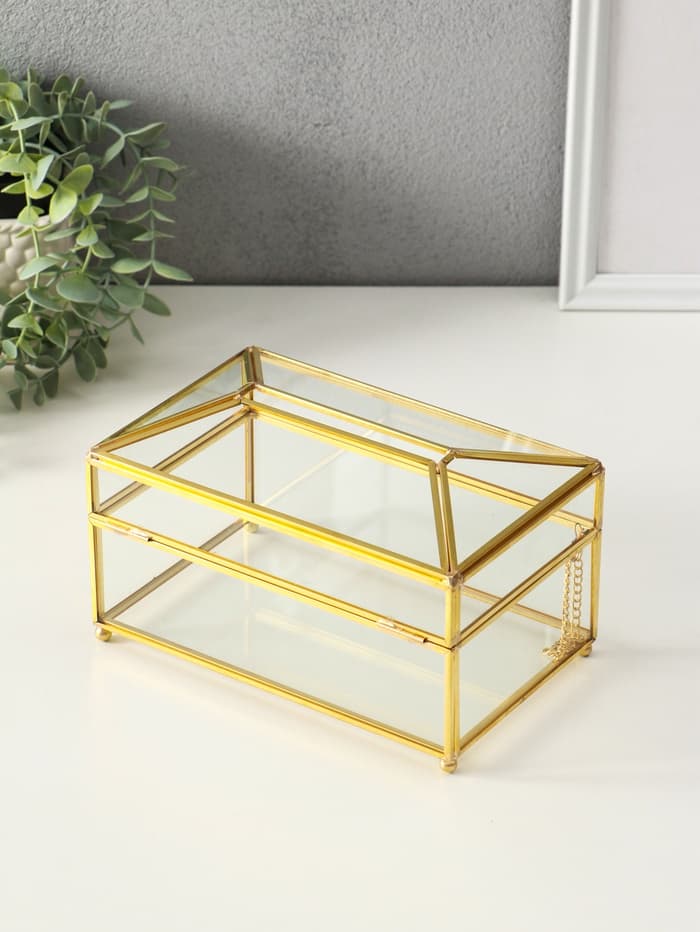 Шкатулка - салфетница «Золотые грани», стекло, 11.8×10.3×19.2 см