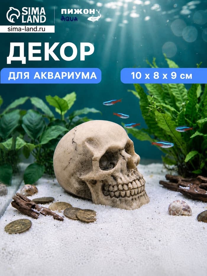 Декор для аквариума «Череп», 10×8×9 см
