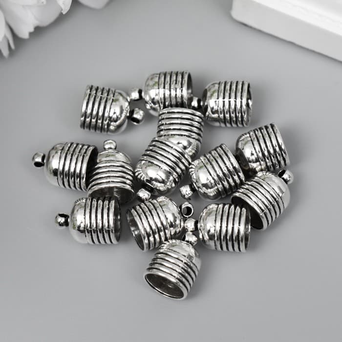 Металлический элемент, декоративный концевик «Арт Узор. «Купол с полосками», серебро, 1.3×1 см