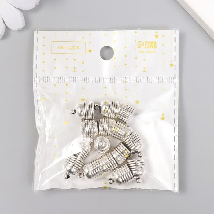 Металлический элемент, декоративный концевик «Арт Узор. «Купол с полосками», серебро, 1.3×1 см