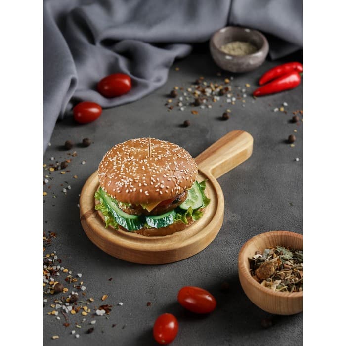 Доска для подачи Adelica «Бургерная», с ручкой, 20×13×1.8 см, дерево берёза