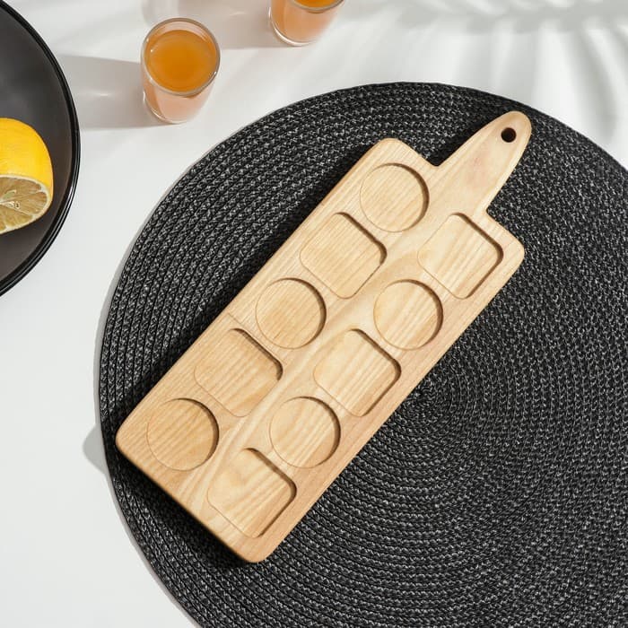 Доска - менажница деревянная для подачи шотов Adelica, на 5 рюмок, 30×13×1.8 см, берёза