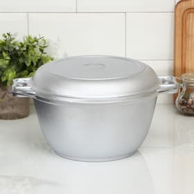 Казан KUKMARA, 3 л, крышка-сковорода, литые ручки, литой алюминий, серебристый