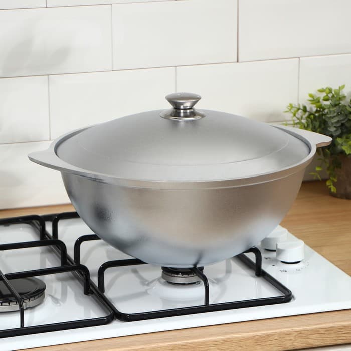 Казан KUKMARA, 6 л, с крышкой, литой алюминий, серебристый