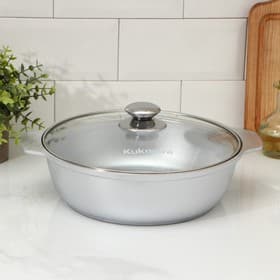 Жаровня KUKMARA, 3 л, d=26 см, h=9 см, стеклянная крышка, литой алюминий, серебристая