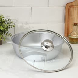 Жаровня KUKMARA, 3 л, d=26 см, h=9 см, стеклянная крышка, литой алюминий, серебристая