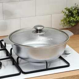 Жаровня KUKMARA, 3 л, d=26 см, h=9 см, стеклянная крышка, литой алюминий, серебристая