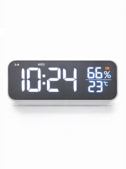 Часы - будильник электронные, настольные, календарь, термометр, гигрометр, 16.8×6.6 см, белые