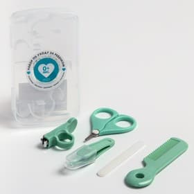 Набор по уходу за ребенком, 5 предметов: расческа, пинцет, ножницы, книпсер, пилка, зеленый