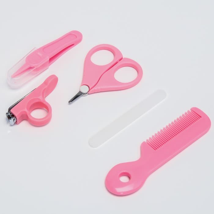 Набор по уходу за ребенком, 5 предметов: расческа, пинцет, ножницы, книпсер, пилка, розовый