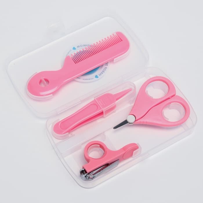 Набор по уходу за ребенком, 5 предметов: расческа, пинцет, ножницы, книпсер, пилка, розовый