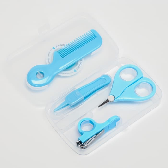 Набор по уходу за ребенком, 5 предметов: расческа, пинцет, ножницы, книпсер, пилка, голубой