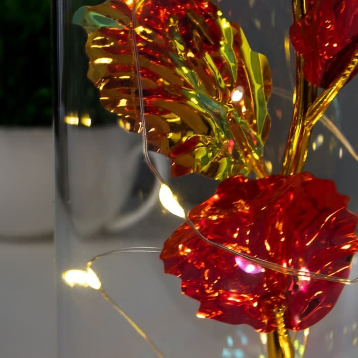 Фигурка светящаяся колба RISALUX «Красный цветок», LED-ночник, от батареек 3ААА, 11×11×21.5 см