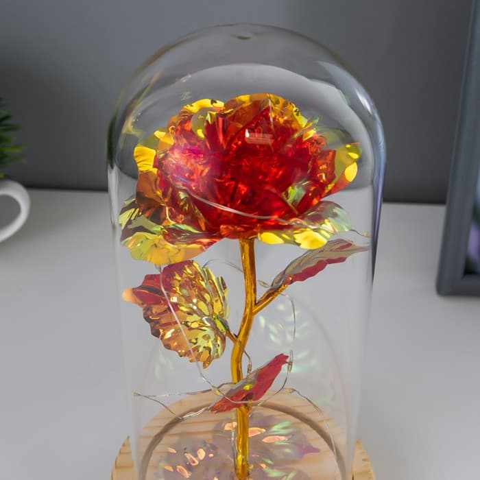 Фигурка светящаяся колба RISALUX «Красный цветок», LED-ночник, от батареек 3ААА, 11×11×21.5 см