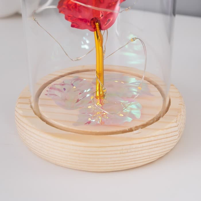 Фигурка светящаяся колба RISALUX «Красный цветок», LED-ночник, от батареек 3ААА, 11×11×21.5 см