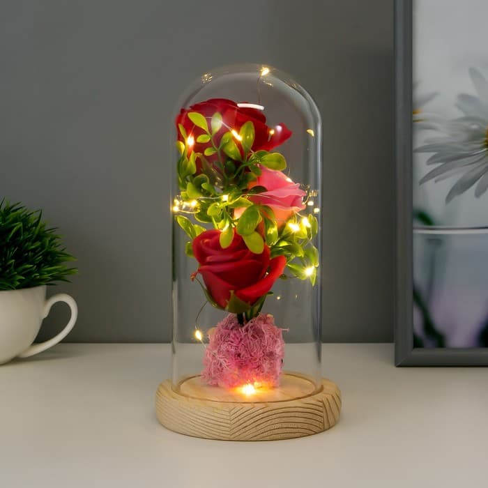 Фигурка световая колба RISALUX «Три розы», LED - ночник, от батареек, 3×ААА 11×11×21.5 см