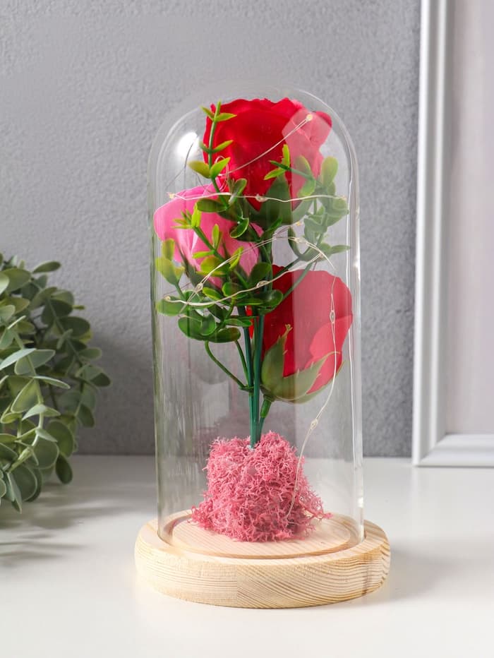 Фигурка световая колба RISALUX «Три розы», LED - ночник, от батареек, 3×ААА 11×11×21.5 см