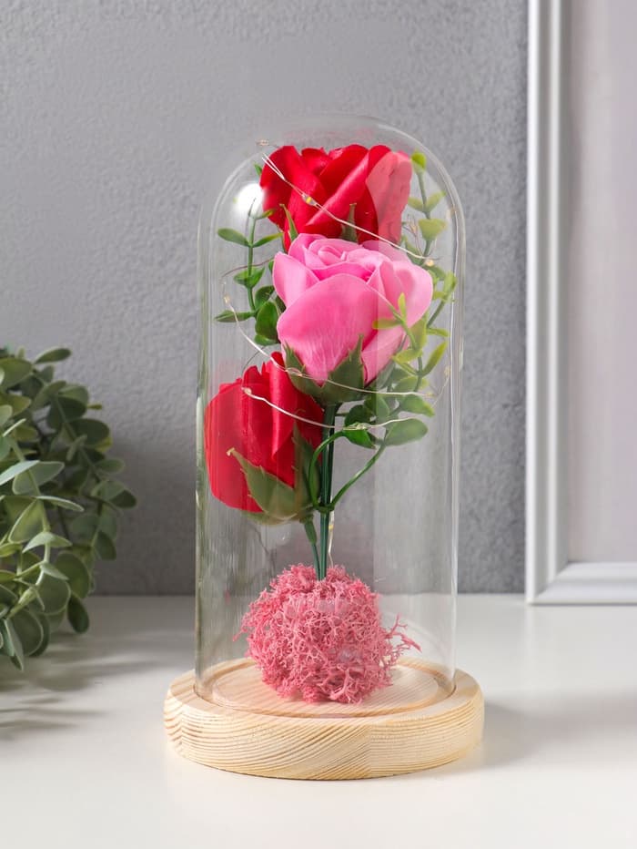 Фигурка световая колба RISALUX «Три розы», LED - ночник, от батареек, 3×ААА 11×11×21.5 см
