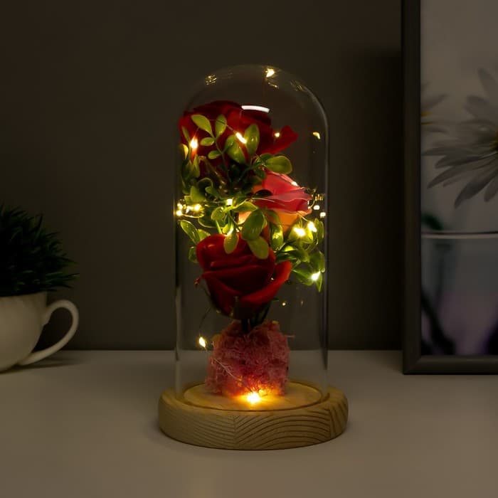 Фигурка световая колба RISALUX «Три розы», LED - ночник, от батареек, 3×ААА 11×11×21.5 см