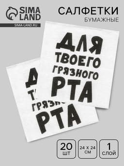 Салфетки бумажные однослойные «Для твоего грязного рта», 24×24 см, 20 шт.
