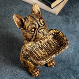 Подставка для мелочей «Собака с корзинкой», полистоун под бронзу, 24×15×17 см