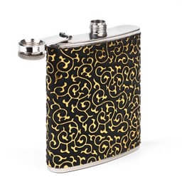 Подарочный набор 3 в 1 «Завитки»: фляжка 210 мл + воронка и рюмка, чёрный с золотистым узором