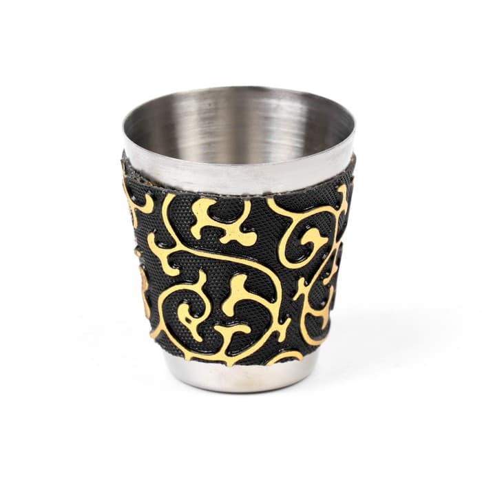 Подарочный набор 3 в 1 «Завитки»: фляжка 210 мл + воронка и рюмка, чёрный с золотистым узором