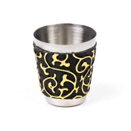 Подарочный набор 3 в 1 «Завитки»: фляжка 210 мл + воронка и рюмка, чёрный с золотистым узором