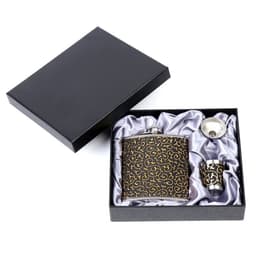 Подарочный набор 3 в 1 «Завитки»: фляжка 210 мл + воронка и рюмка, чёрный с золотистым узором