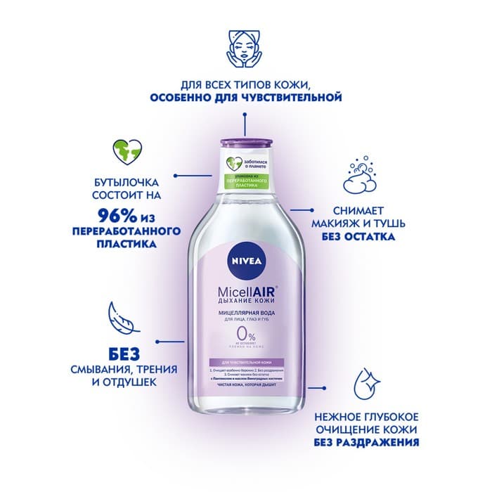 Мицеллярная вода NIVEA MicellAIR для чувствительной кожи, 400 мл