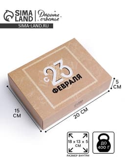 Коробка кондитерская, упаковка, «С 23 февраля», 20×15×5 см