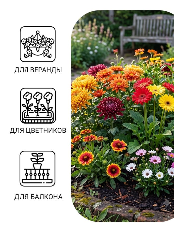 Семена Цветов Хризантема многолетняя «Смесь окрасок», крупноцветковая, 0.02 г, «Урожай удачи»