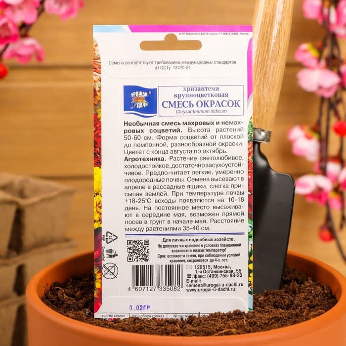 Семена Цветов Хризантема многолетняя «Смесь окрасок», крупноцветковая, 0.02 г, «Урожай удачи»