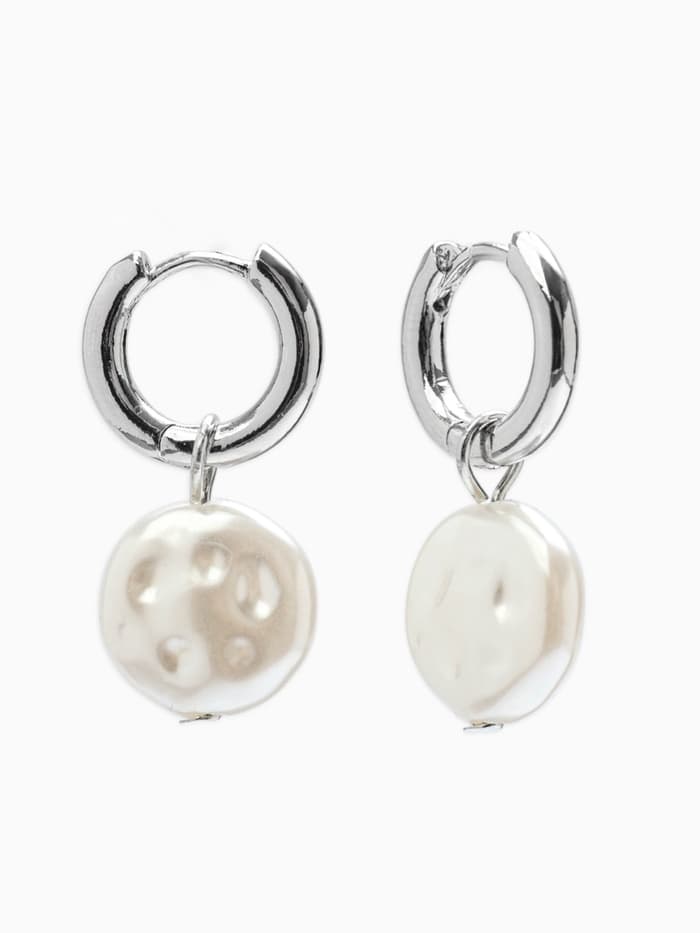 Серьги со съёмным элементом «Трансформер» жемчужный диск, цвет белый в серебре