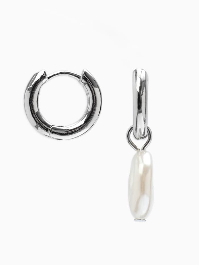 Серьги со съёмным элементом «Трансформер» жемчужный диск, цвет белый в серебре