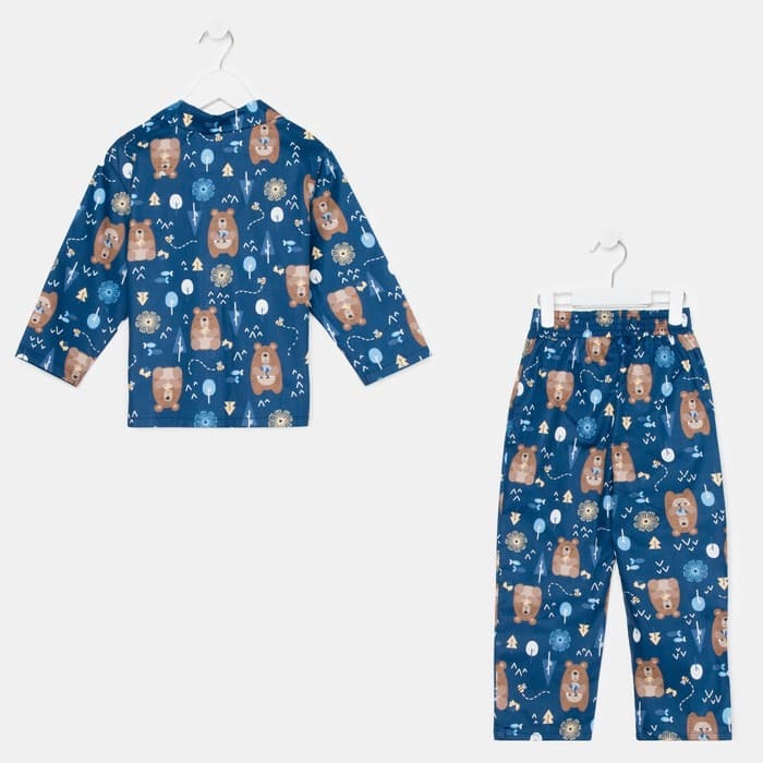 Пижама детская: рубашка, брюки KAFTAN «Мишки», синяя, рост 110-116 см