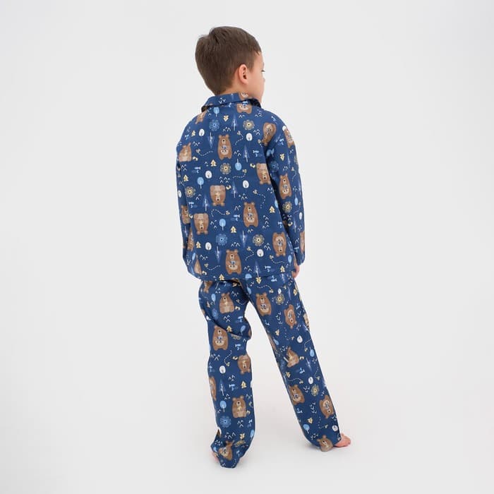 Пижама детская: рубашка, брюки KAFTAN «Мишки», синяя, рост 110-116 см