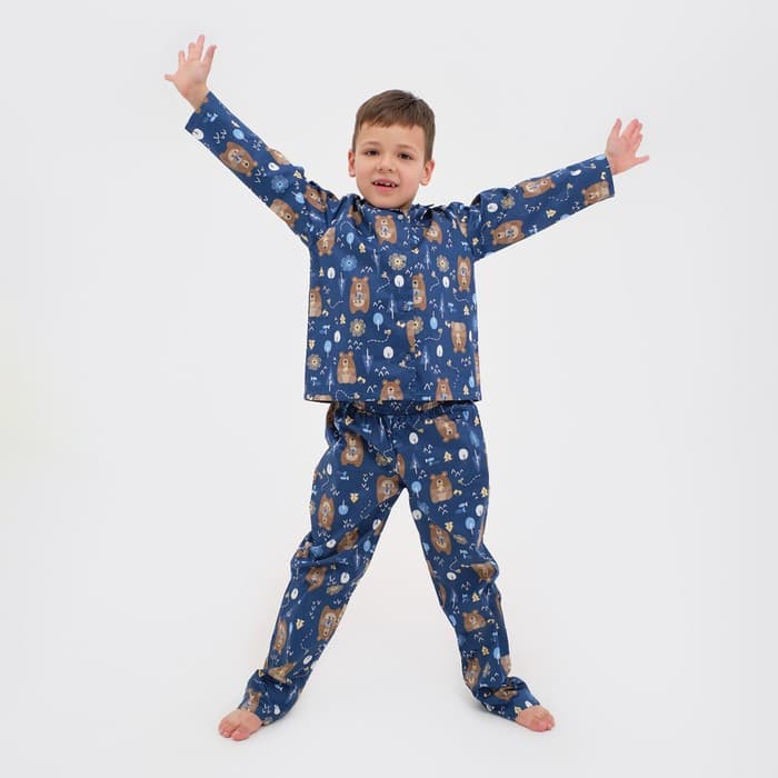 Пижама детская: рубашка, брюки KAFTAN «Мишки», синяя, рост 110-116 см