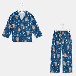 Пижама детская: рубашка, брюки KAFTAN «Мишки», синяя, рост 110-116 см