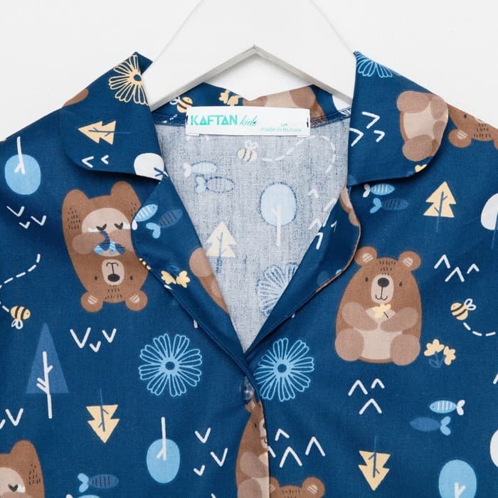 Пижама детская: рубашка, брюки KAFTAN «Мишки», синяя, рост 110-116 см
