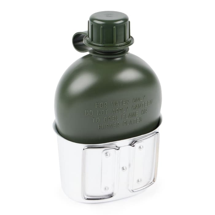 Фляжка армейская походная Adventure, 1 л, для воды, с котелком, пластиковая, зелёная