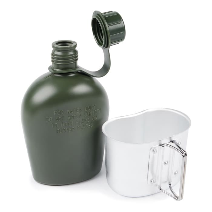 Фляжка армейская походная Adventure, 1 л, для воды, с котелком, пластиковая, зелёная