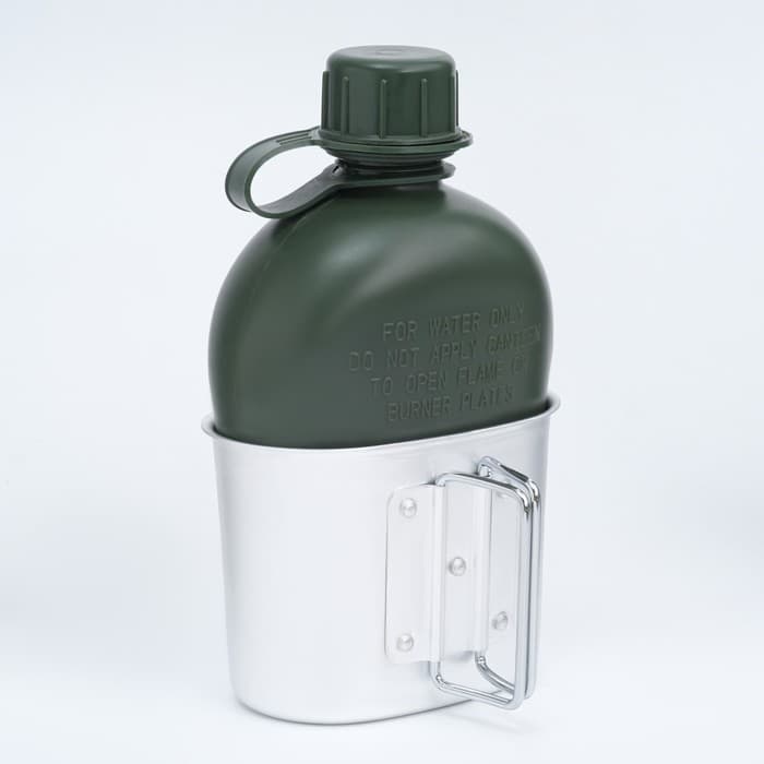 Фляжка армейская походная Adventure, 1 л, для воды, с котелком, пластиковая, зелёная