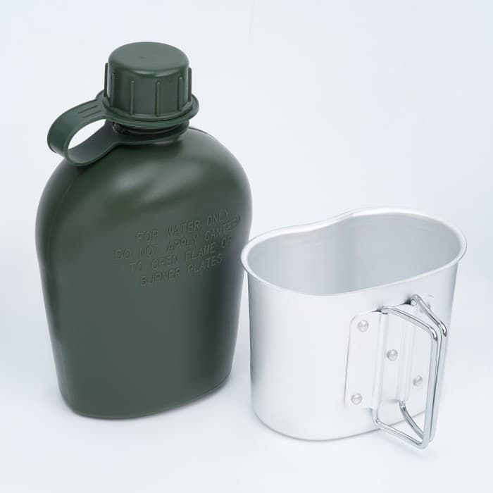 Фляжка армейская походная Adventure, 1 л, для воды, с котелком, пластиковая, зелёная