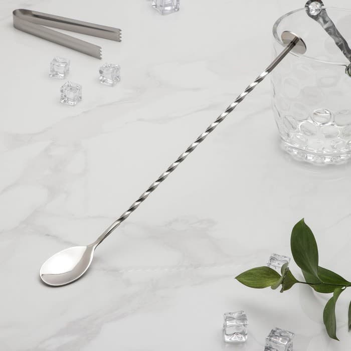 Ложка барная с мадлером из нержавеющей стали, длина 32 см, серебристая